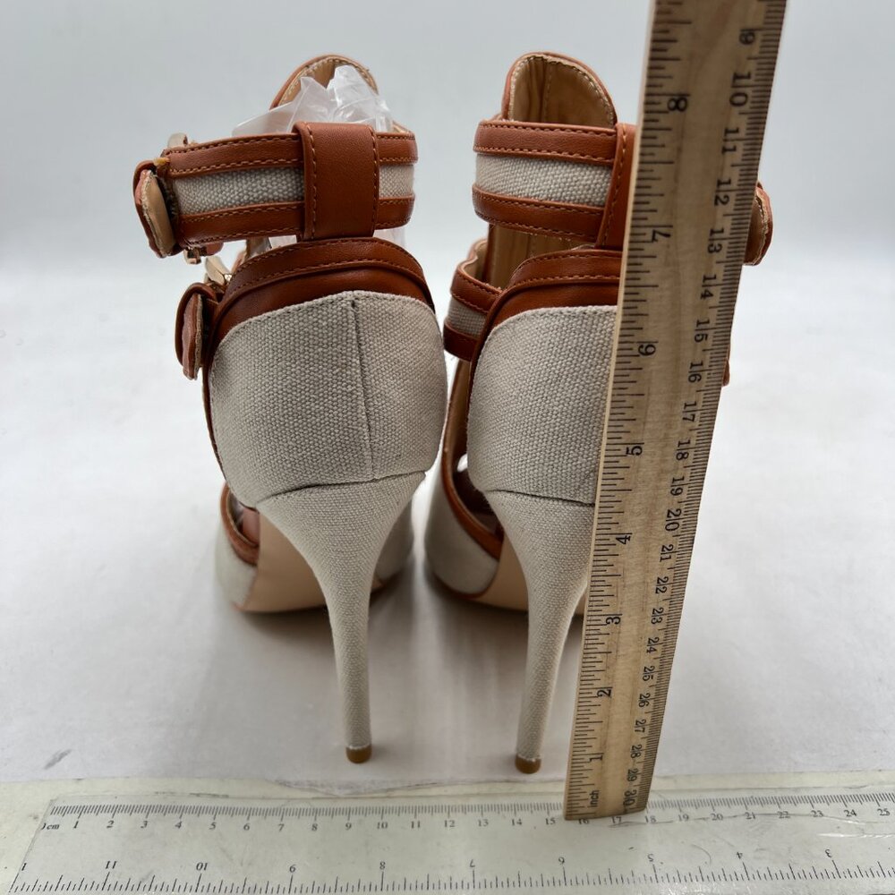 XYD Gainsboro-brown Peep Toe Ankle Boot Dual Buckled Straps Stiletto Heel Sandal - Picture 5 of 8
